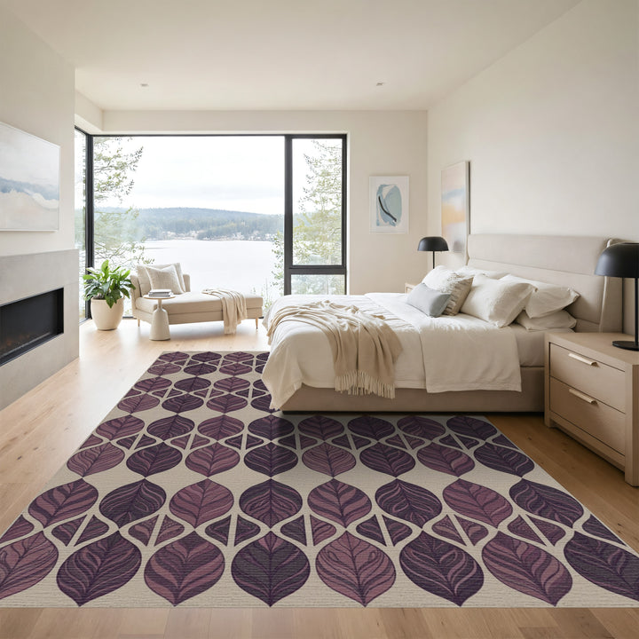 Deep Plum Leafy Intertwined Geometric Rug