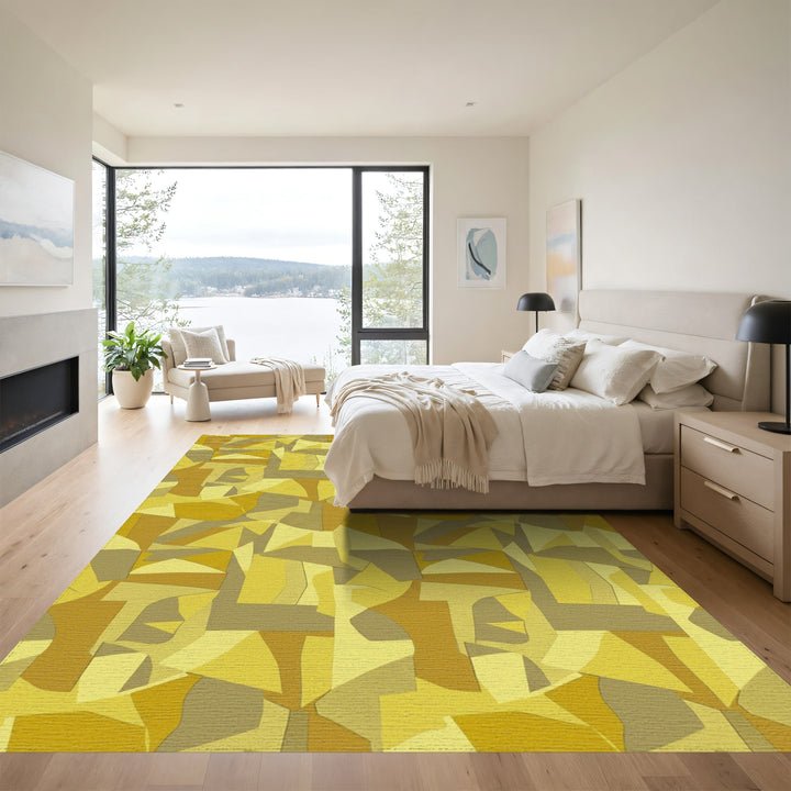 Golden Ochre Abstract Geometric Montage Rug