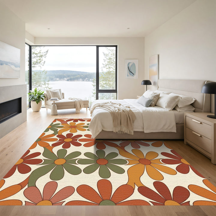 Groovy Retro Floral Field Rug
