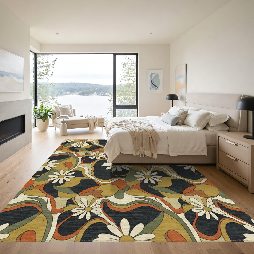 Retro Daisy Swirl Abstract Rug