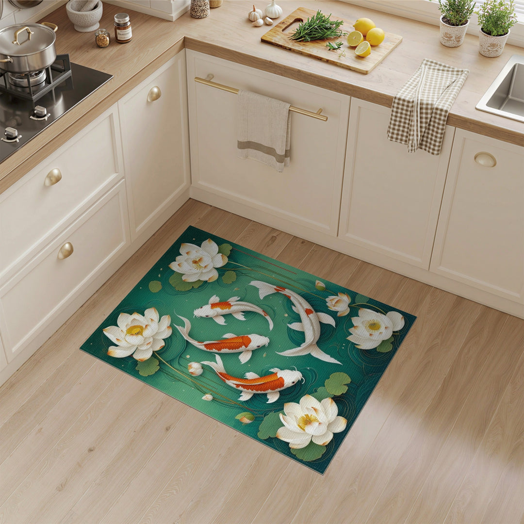 Koi Lotus Teal Area Rug