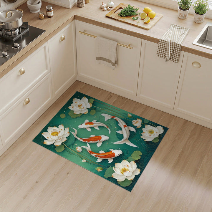 Koi Lotus Teal Area Rug