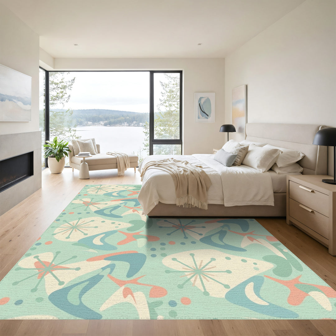 Mint Green Retro Starburst Boomerang Rug