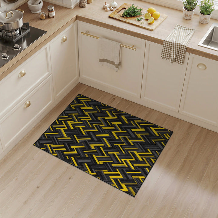 Bold Yellow Geometric Herringbone Area Rug