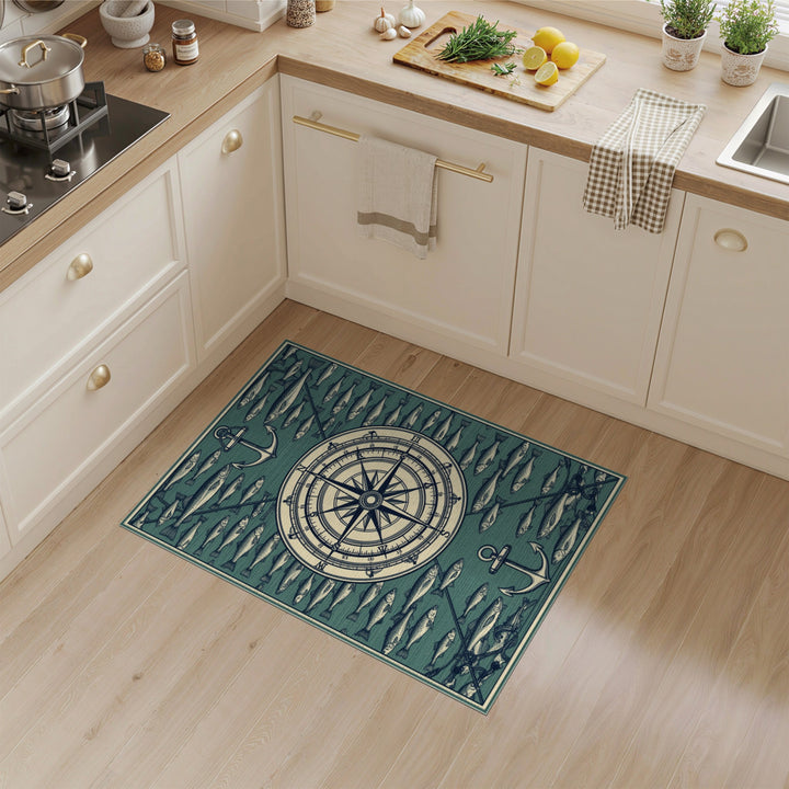 Nautical Compass Anchor Fish Area Rug