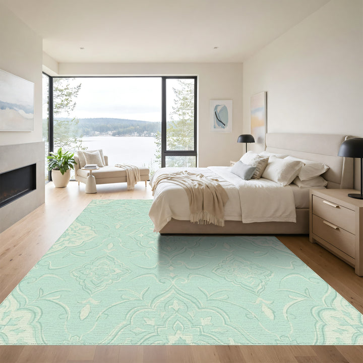 Light Aqua Scroll Medallion Rug