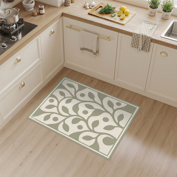 Green Sage Green Floral Area Rug