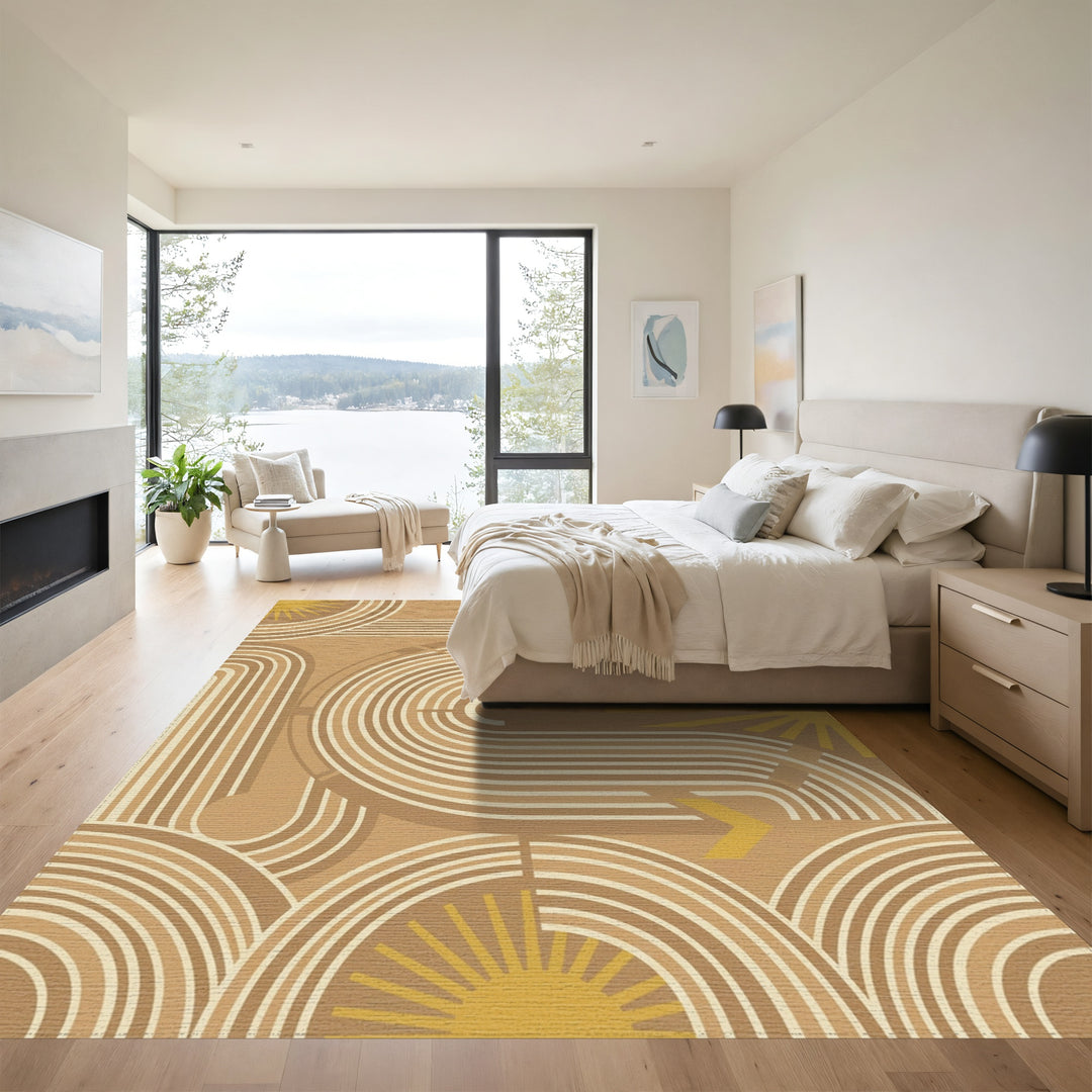 Earthy Sunburst Geometric Arc Rug