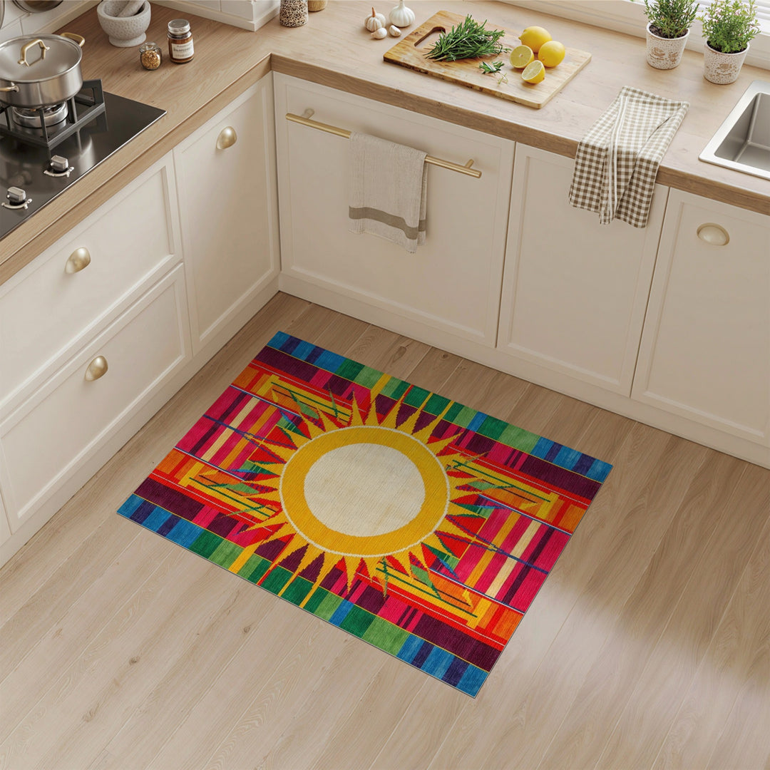 Multi-color and Patterns Geometric Modern Vibrant Sunburst Geometric Area Rug