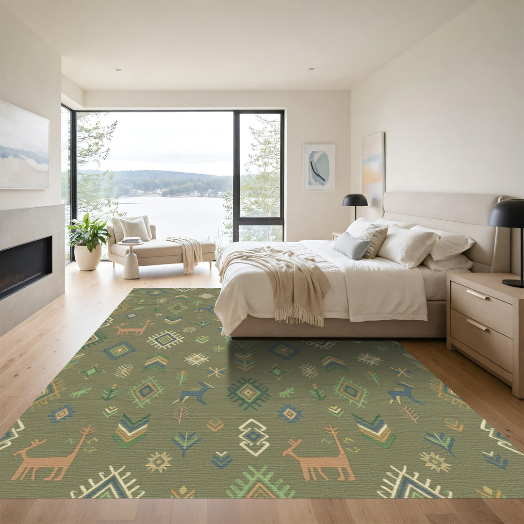 Earthy Woodland Creatures Geometric Rug