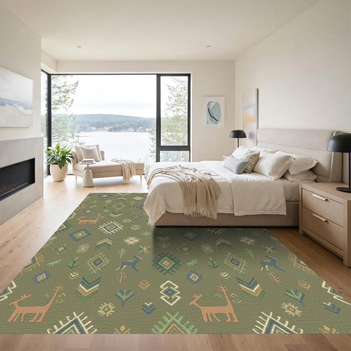 Earthy Woodland Creatures Geometric Rug