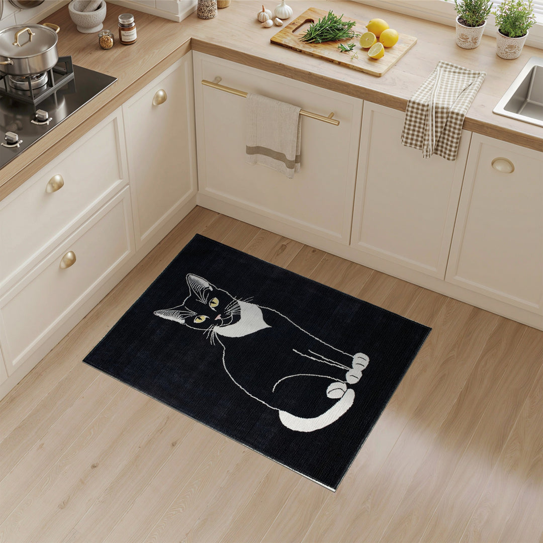 Black and White Cat Area Rug