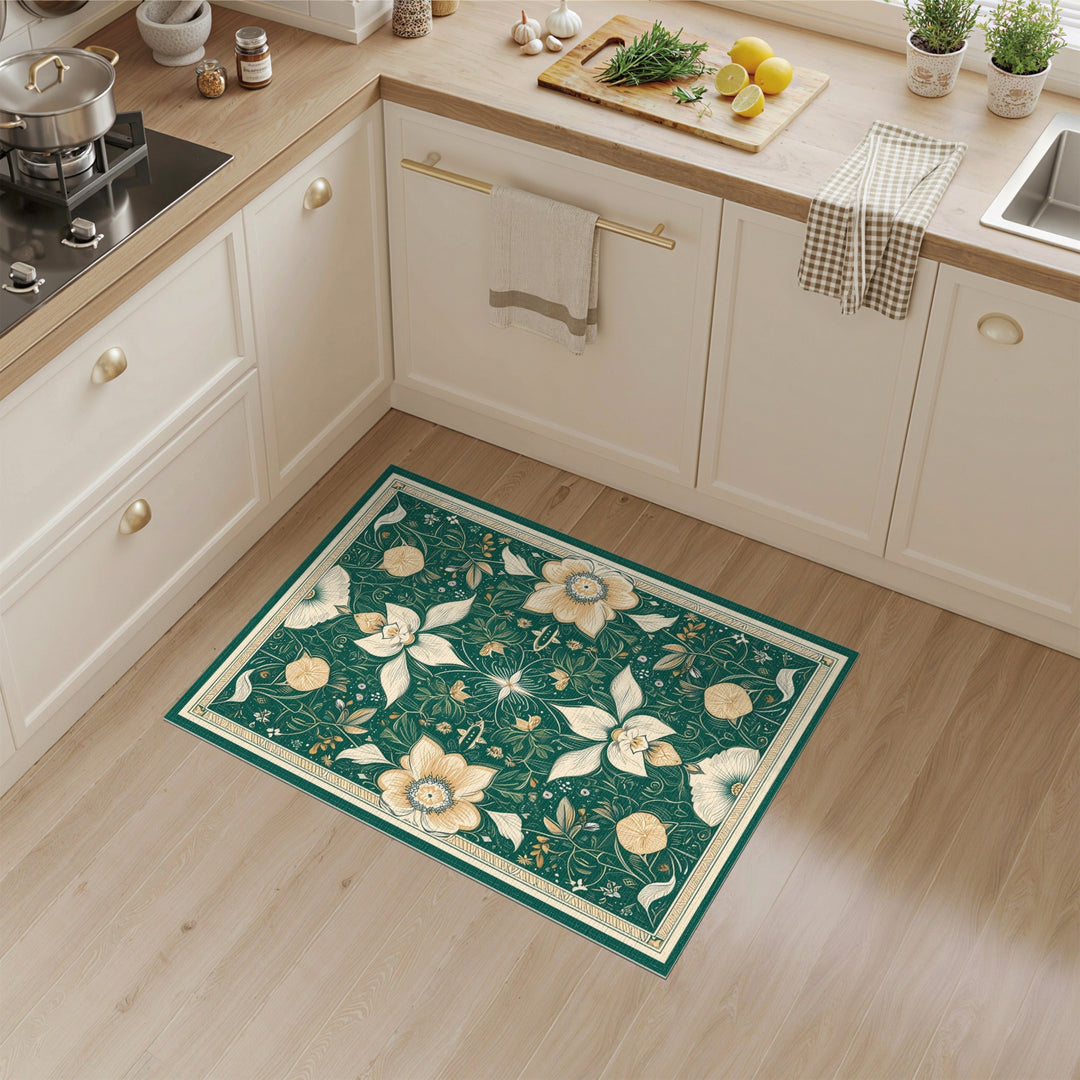 Green Floral Vintage Area Rug