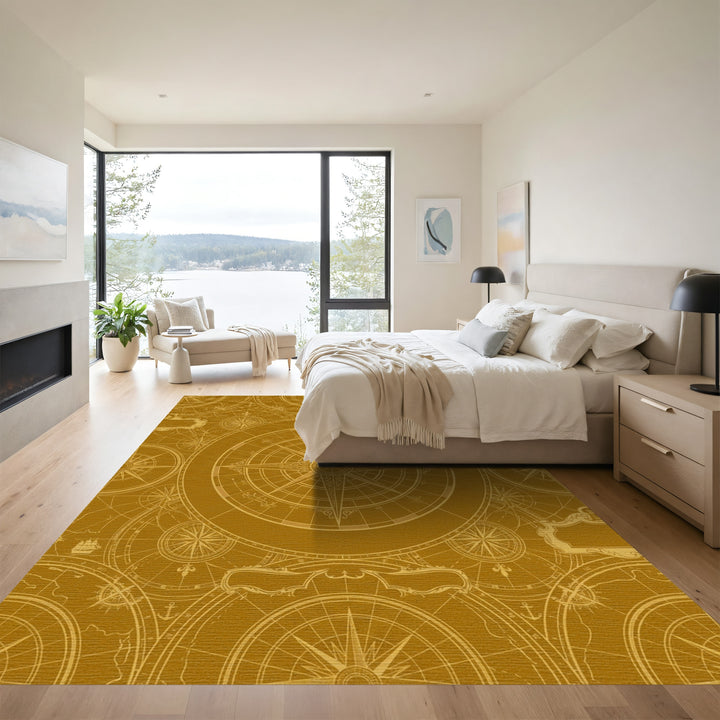 Golden Vintage Compass Map Rug