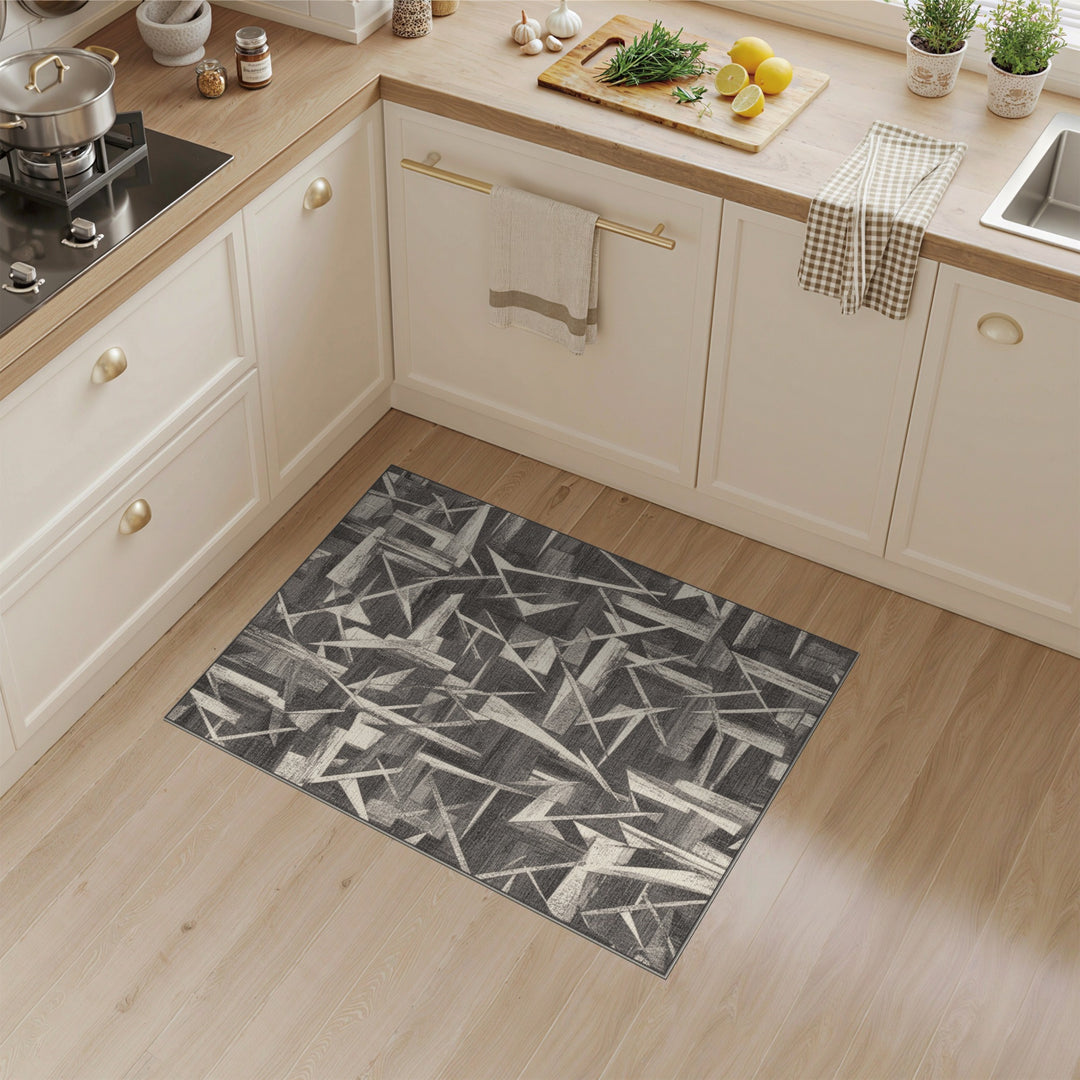 Monochrome Geometric Abstract Area Rug
