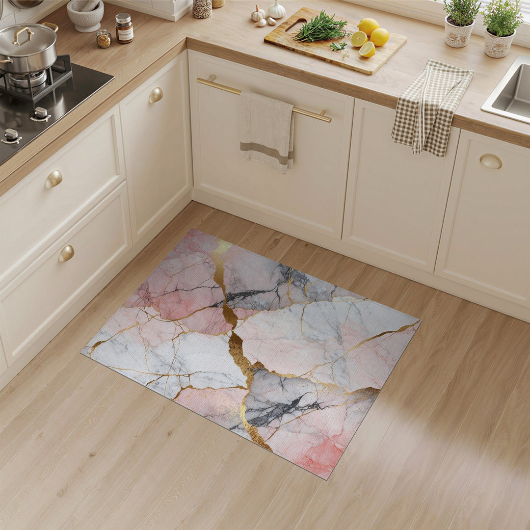 Abstract Area Pink Marble Gold Area Rug