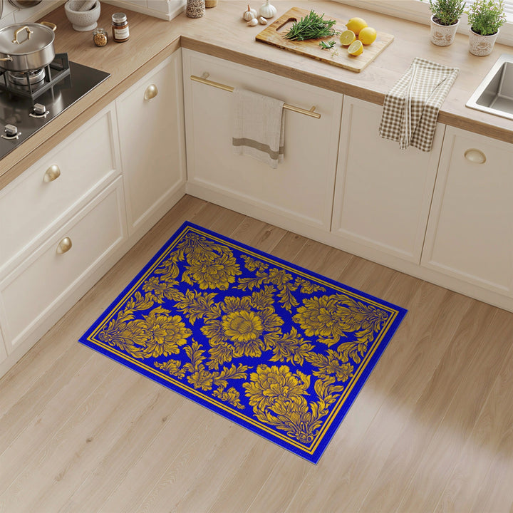Blue and Gold Floral Vintage Area Rug