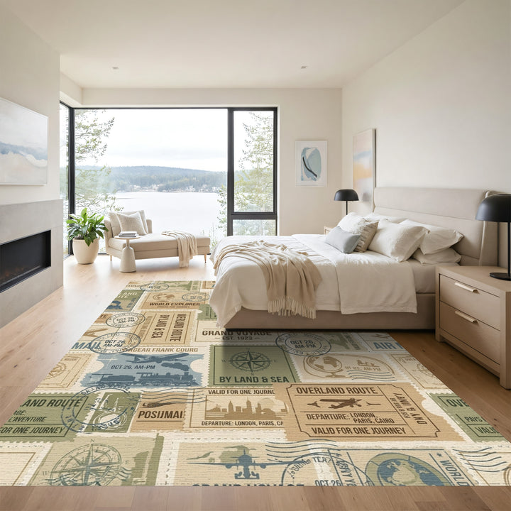 Vintage Travel Stamp Collage Rug