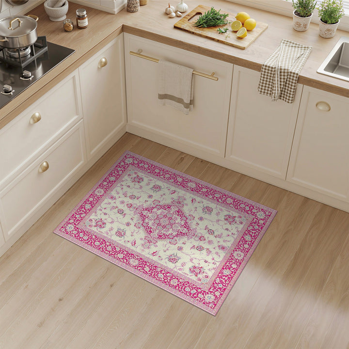 Pink Floral Medallion Vintage Area Rug
