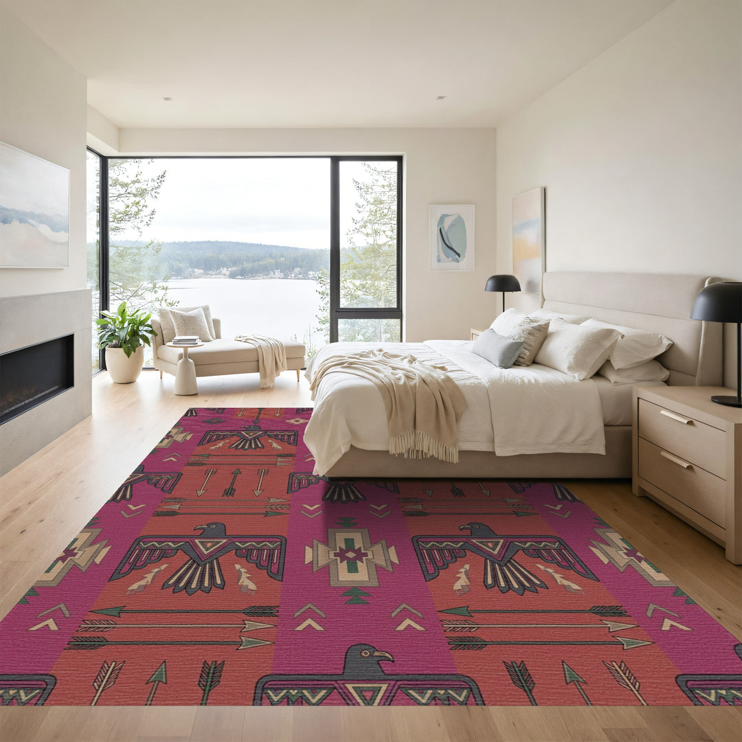 Crimson Thunderbird Arrow Geometric Rug