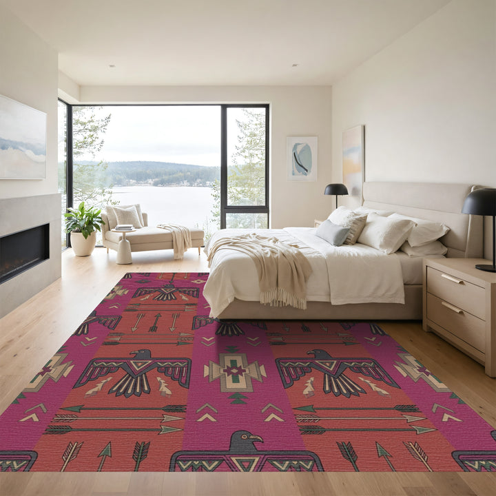 Crimson Thunderbird Arrow Geometric Rug