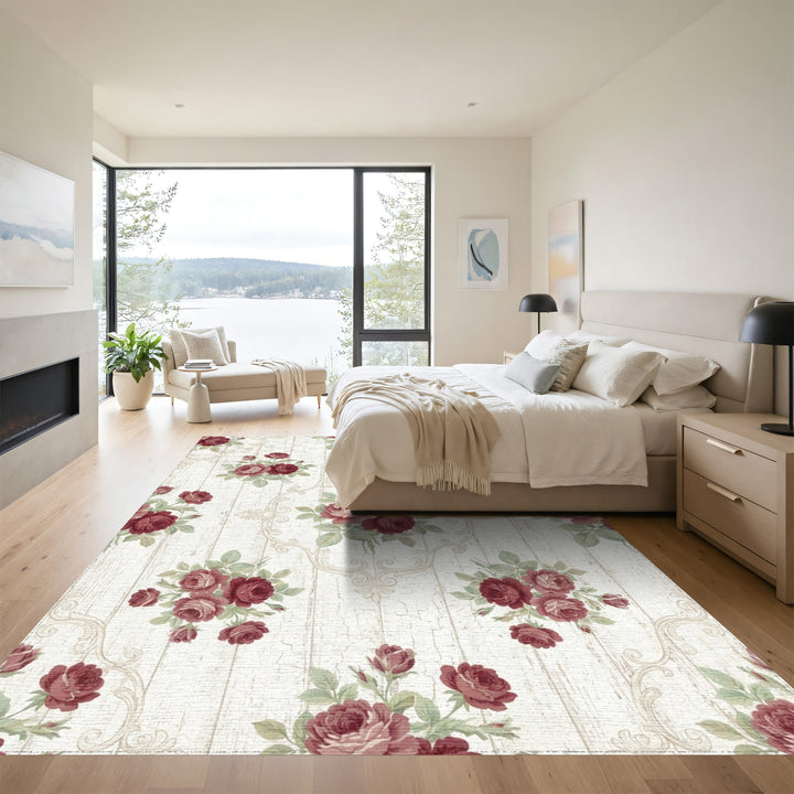 Burgundy Floral Acanthus Scroll Medallion Rug