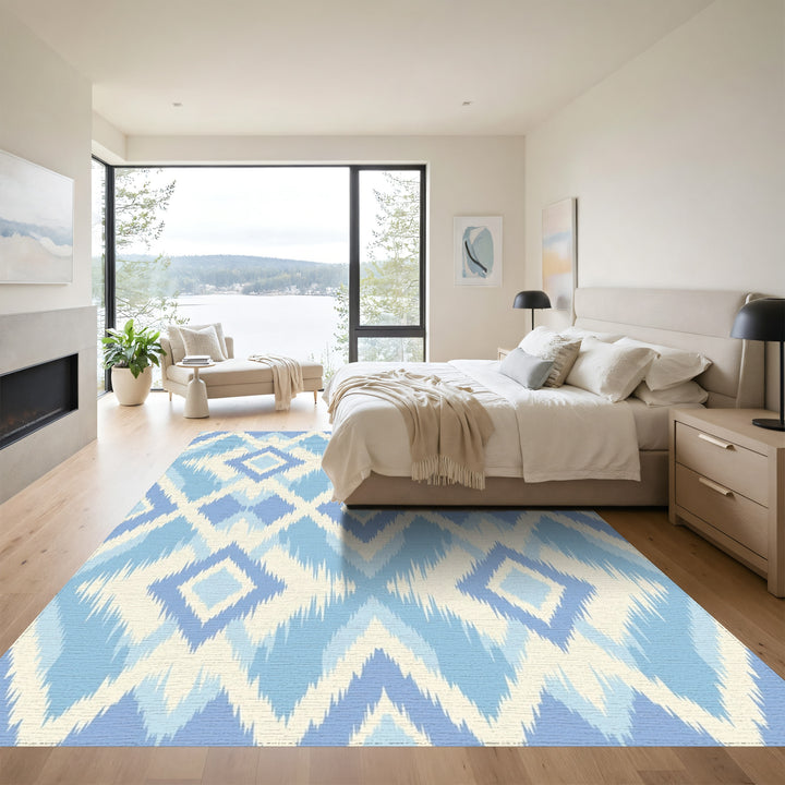 Sky Blue Diamond Ikat Rug