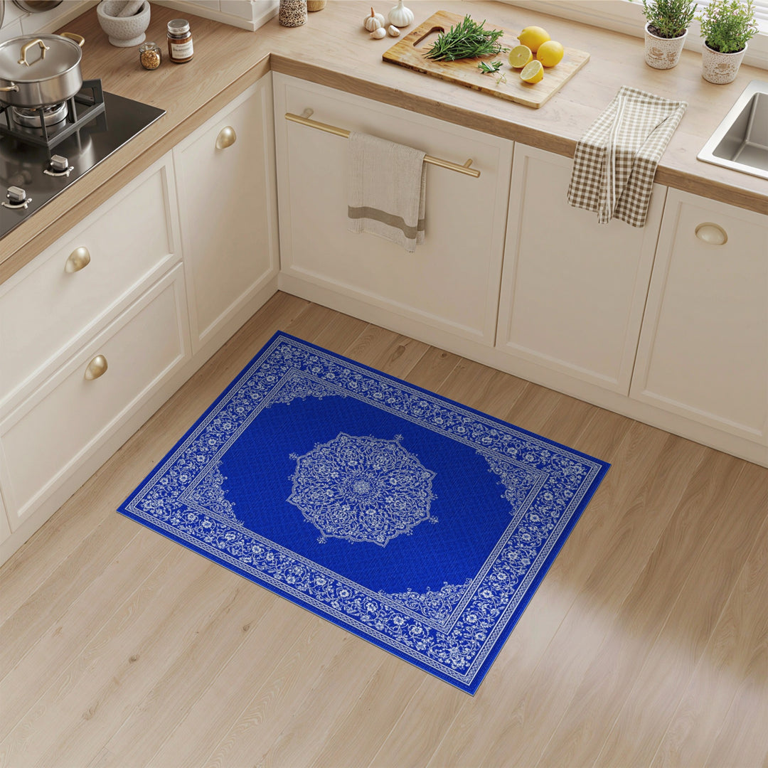 Floral Blue and Teal Blue Persian Floral Medallion Area Rug