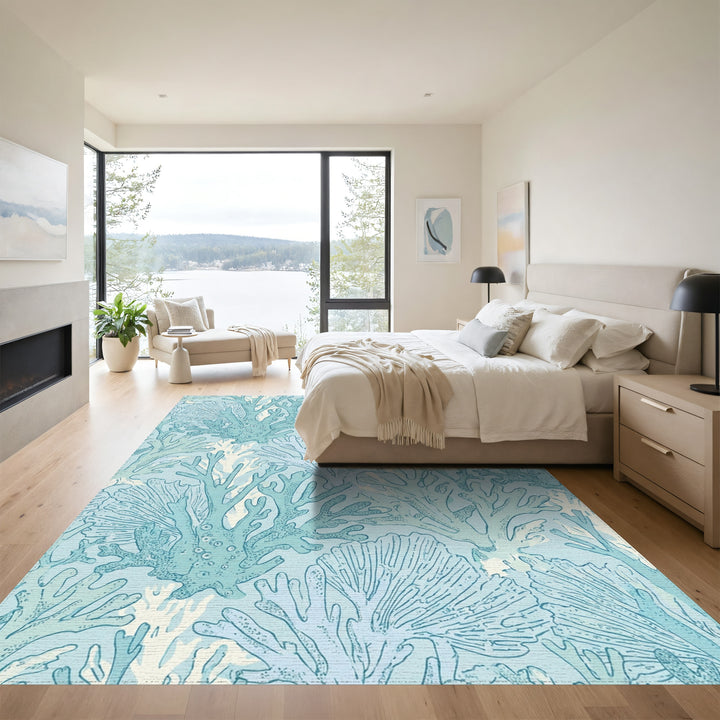 Oceanic Blue Coral Branch Arrangement Rug