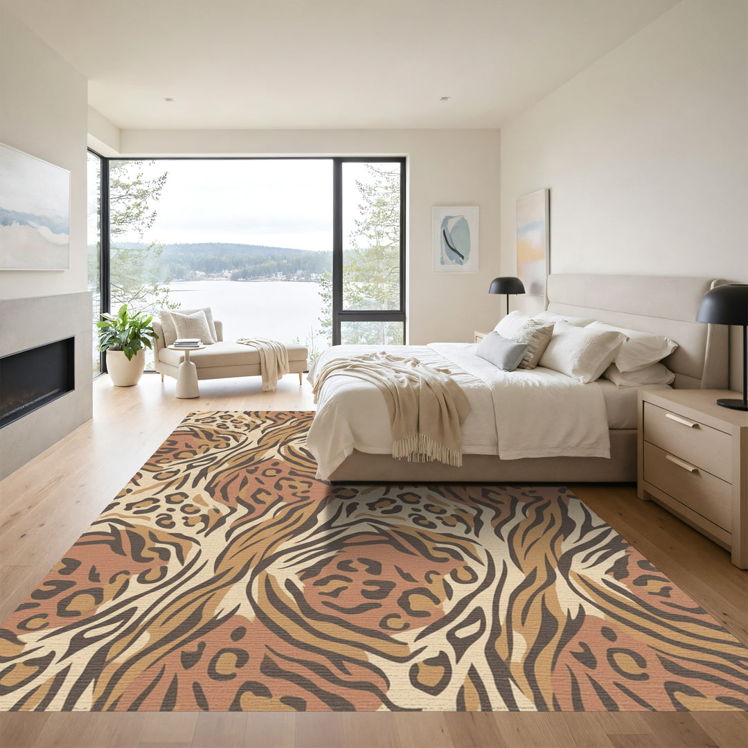 Earthy Leopard Tiger Mixed Media Rug