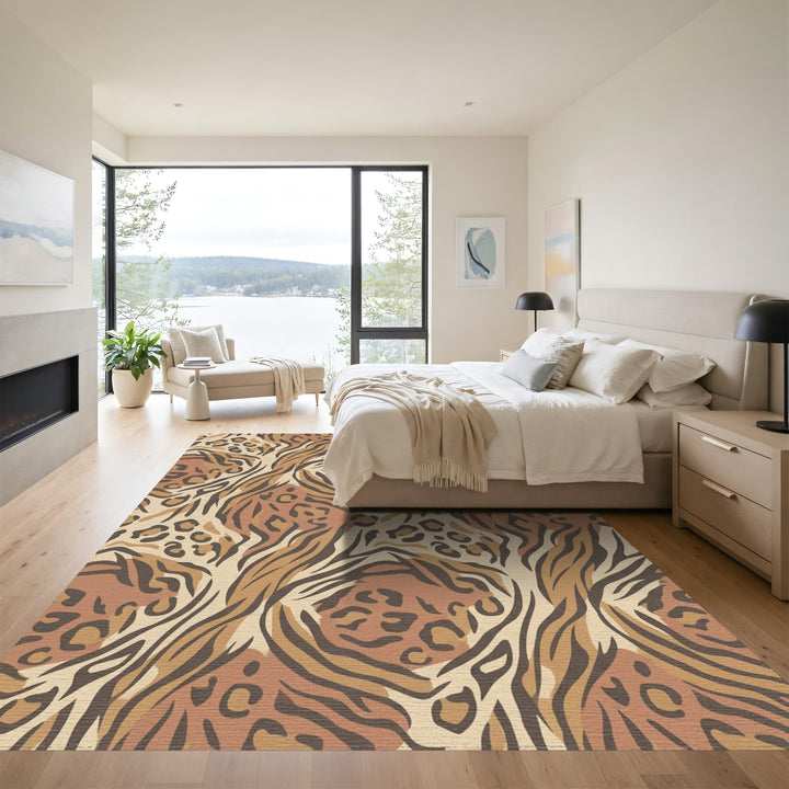 Earthy Leopard Tiger Mixed Media Rug