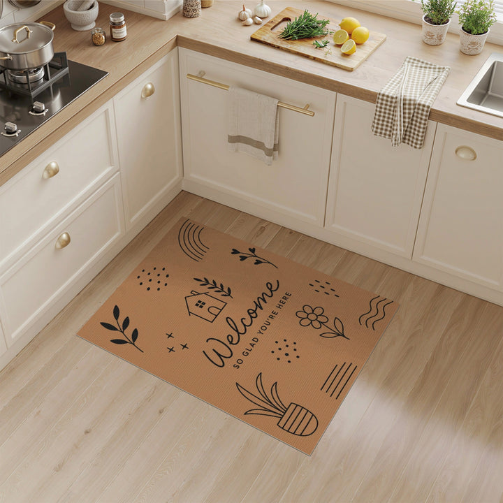 Brown Boho Welcome Area Rug
