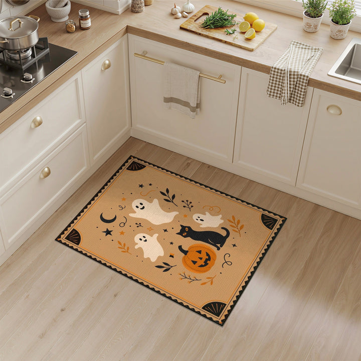 Cute Halloween Ghosts Black Cat Area Rug
