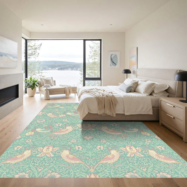Pastel Birds Strawberry Garden Rug