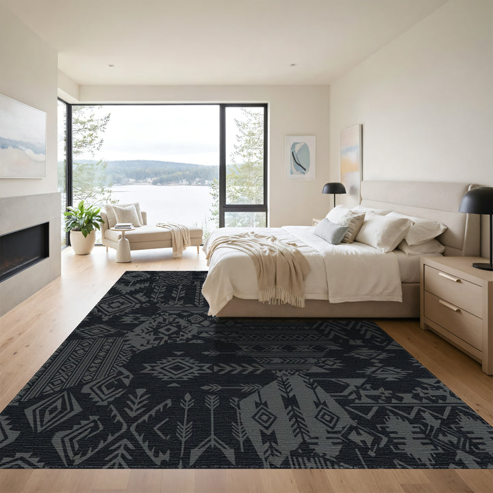 Dark Gray Patchwork Geometric Arrow Rug