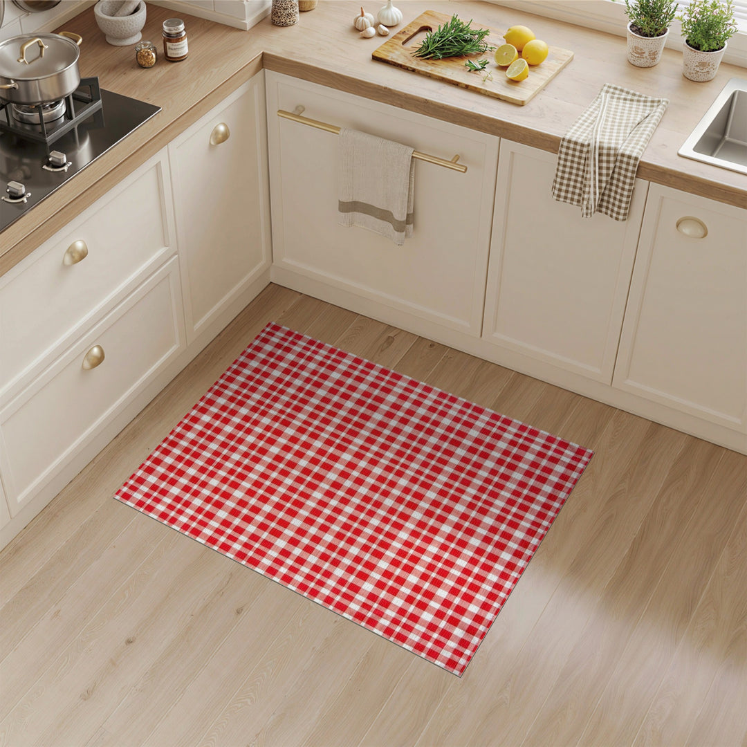 Red Checkered Rustic Area Rug