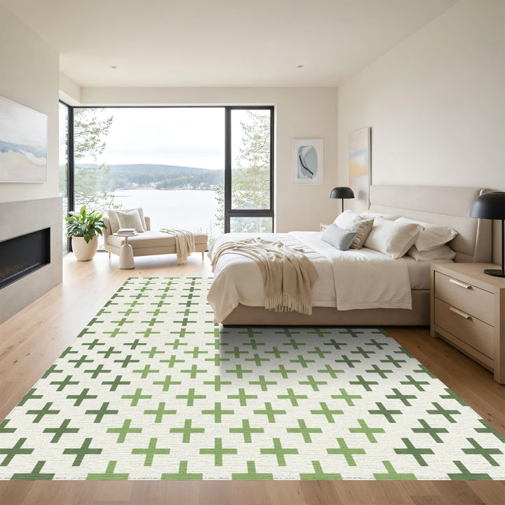 Verdant Green Plus Sign Grid Rug