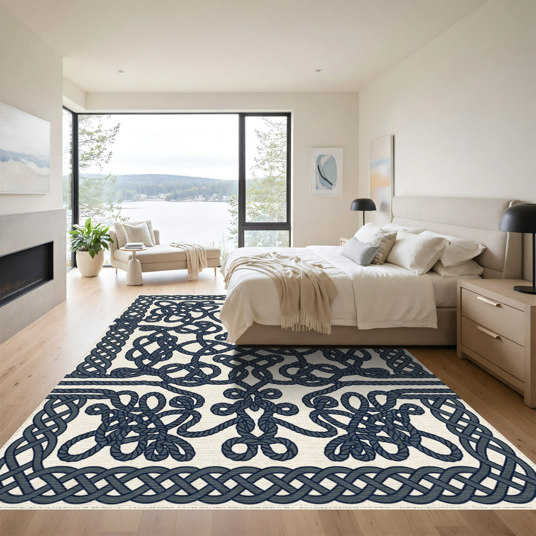 Navy Rope Knot Border Rug