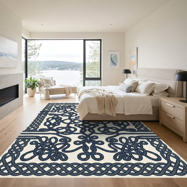 Navy Rope Knot Border Rug