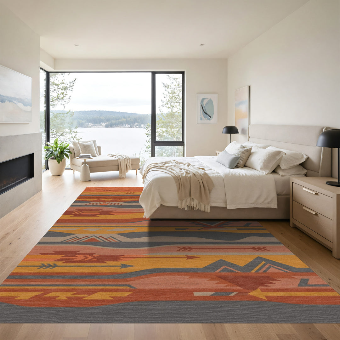 Earthy Sunset Mountain Arrow Geometric Rug
