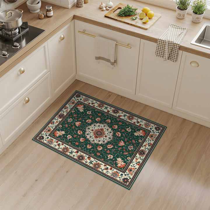 Green Persian Floral Medallion Rug