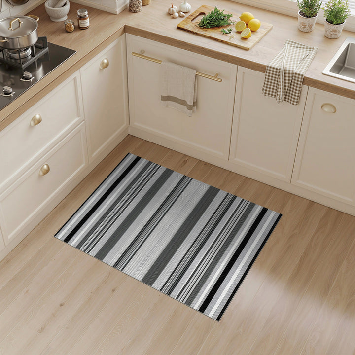 Black White Geometric Striped Area Rug