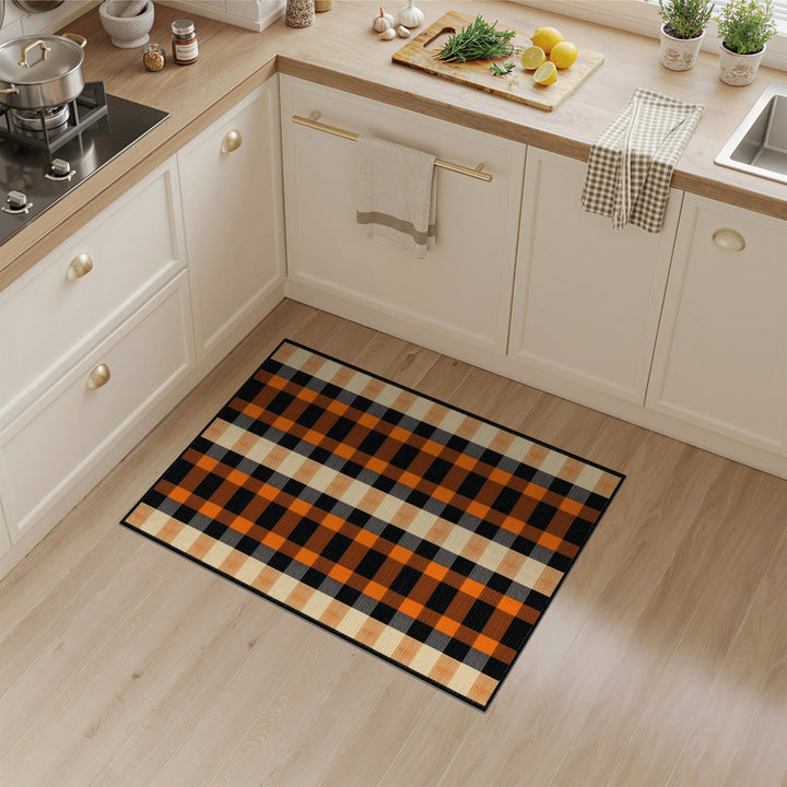Orange Checkered Plaid Area Rug