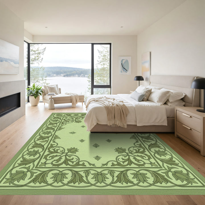 Sage Green Floral Vine Medallion Rug