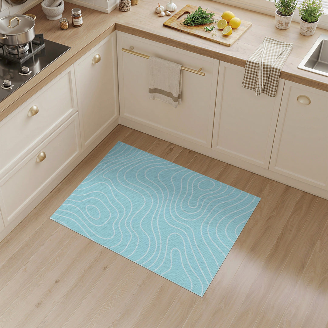 Blue Contour Wave Abstract Area Rug