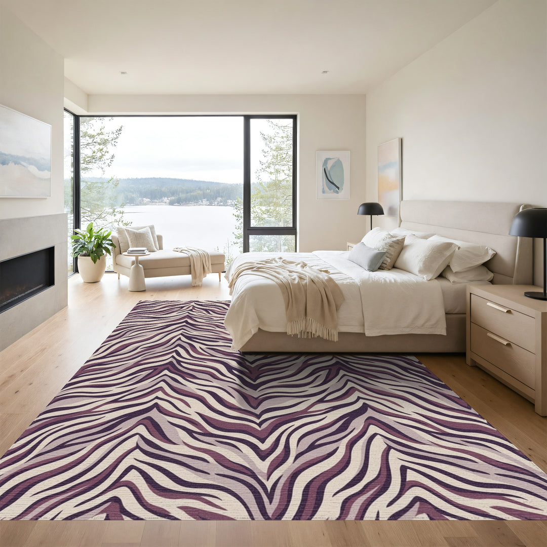 Plum Zebra Print Abstract Stripes Rug