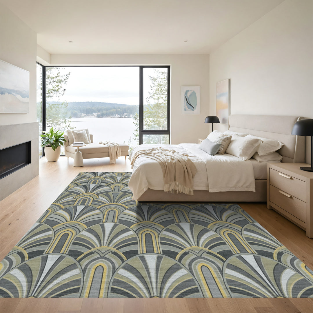 Gray Golden Fan Arch Rug