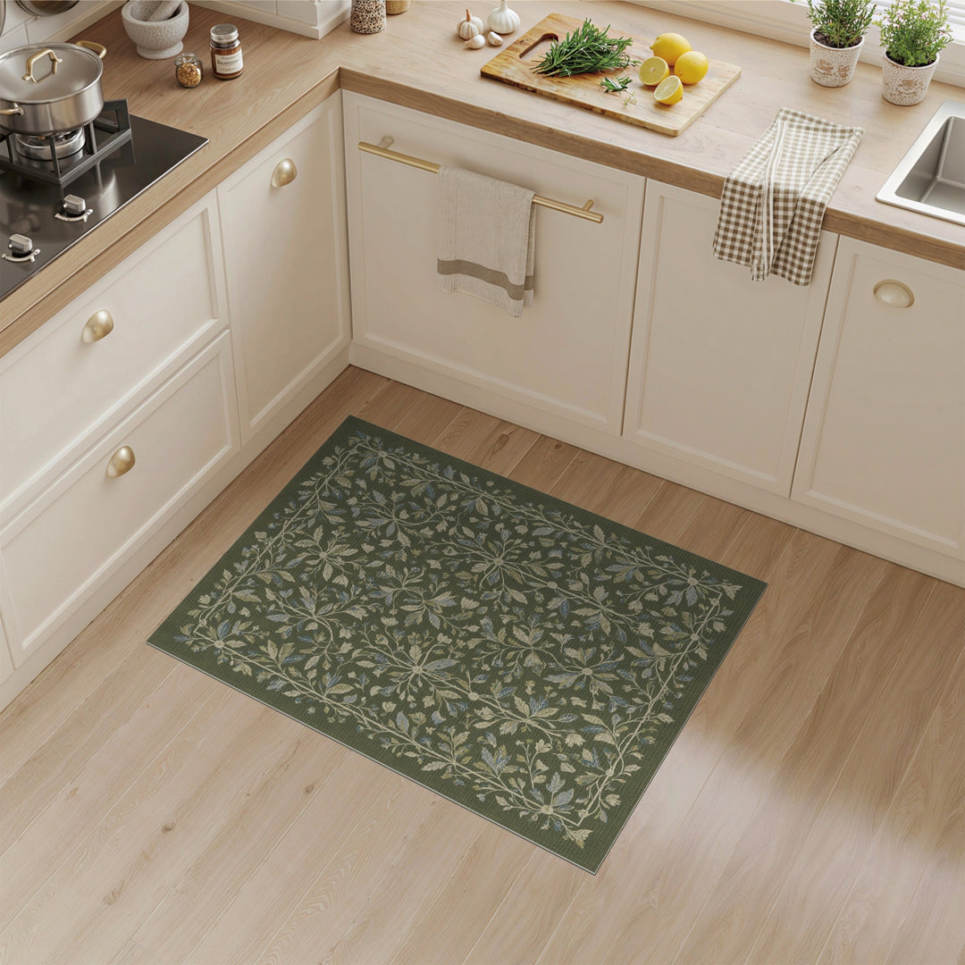 Green Floral Vintage Area Rug