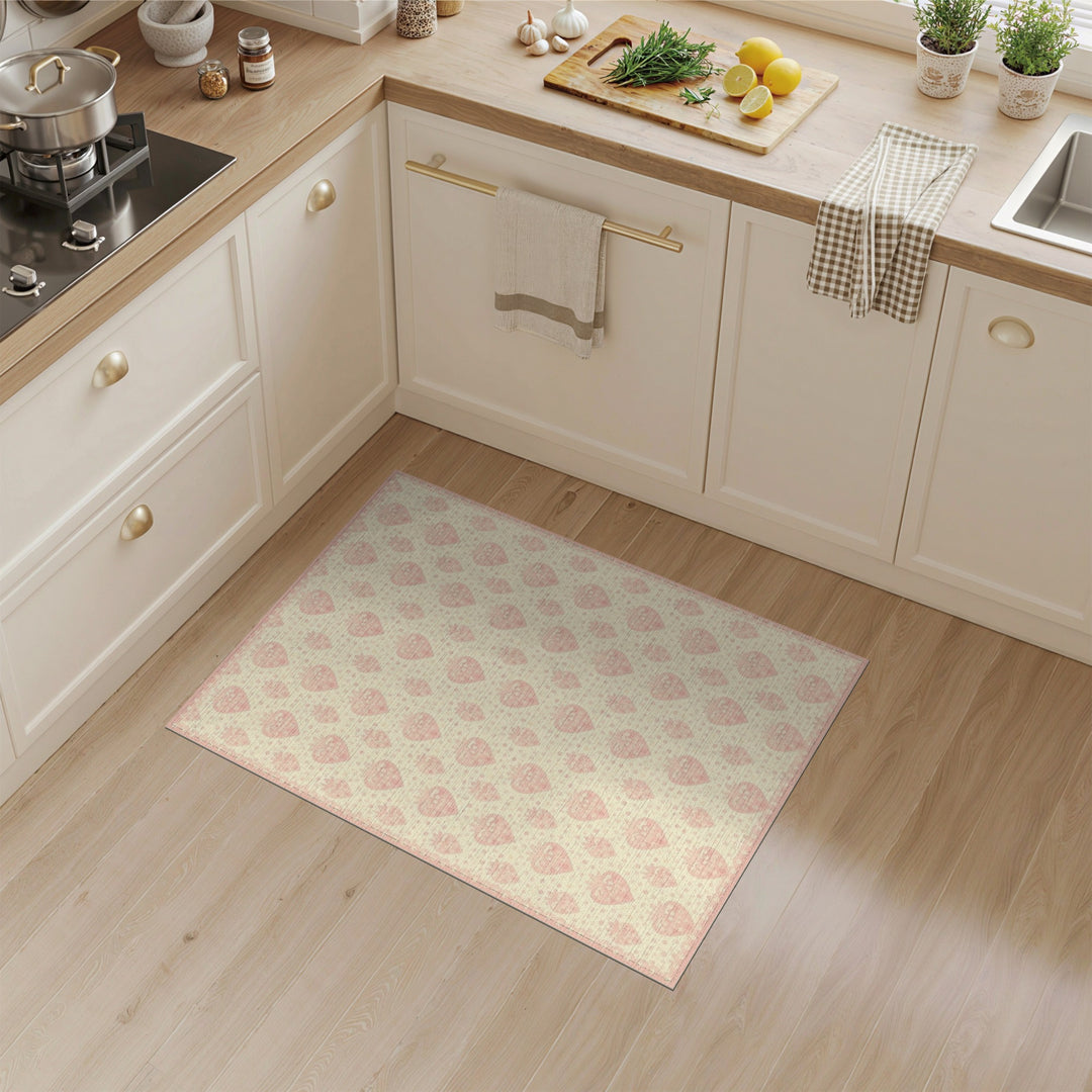 Pink Heart Strawberry Washable Area Rug