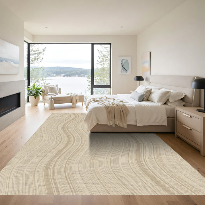 Cream Wavy Linen Stripe Rug